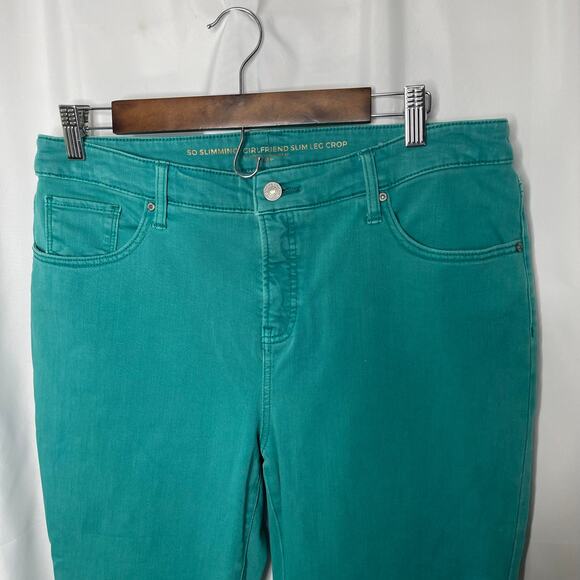 Chico's jeans pants women's 10 Grilfriend So Slimming Crop teal green raw hem - Picture 2 of 16